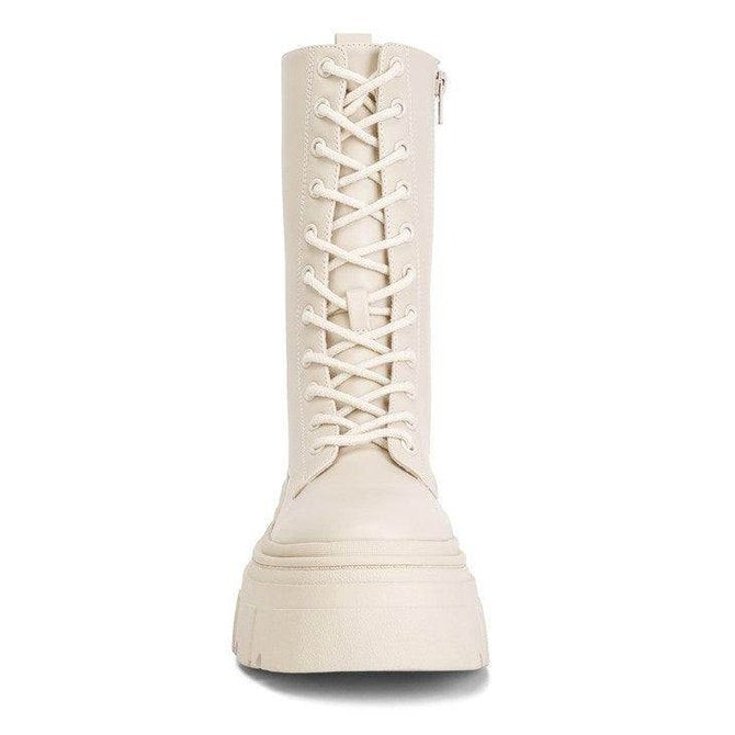 Tatum combat boots in light beige with high lace-up design and platform sole for women's fashion