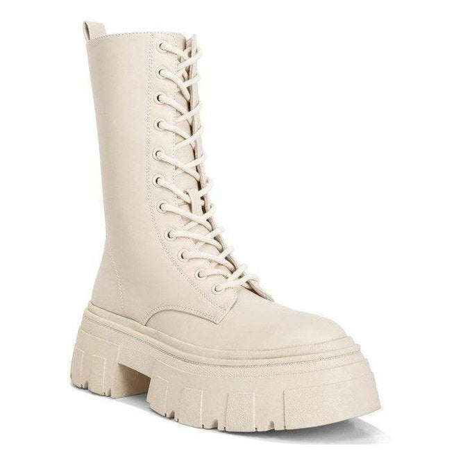 Rag Company Tatum combat boots in beige with chunky platform and lace-up design for stylish wear