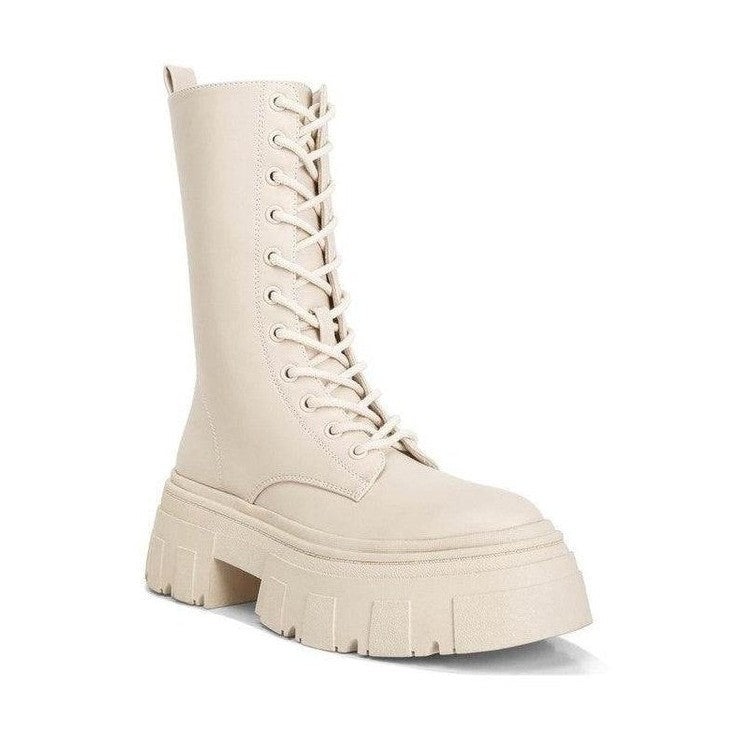 Rag Company Tatum combat boots in beige with chunky platform and lace-up design for stylish wear