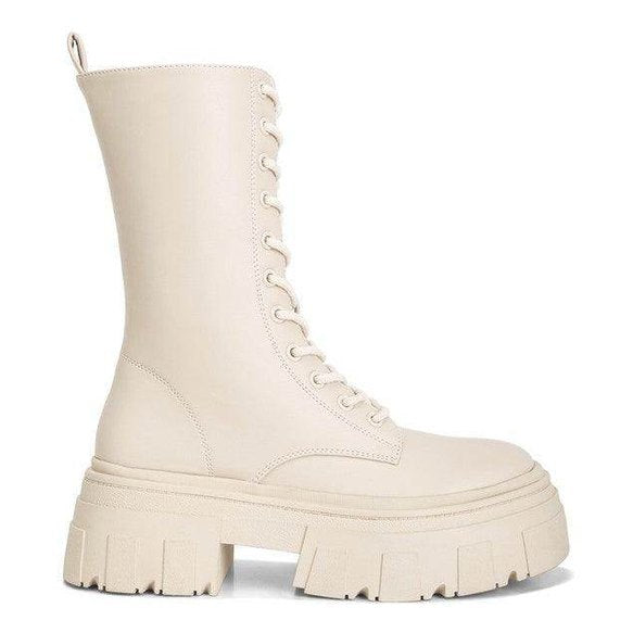 Rag Company Tatum combat boots in cream with chunky sole and lace-up design for stylish women