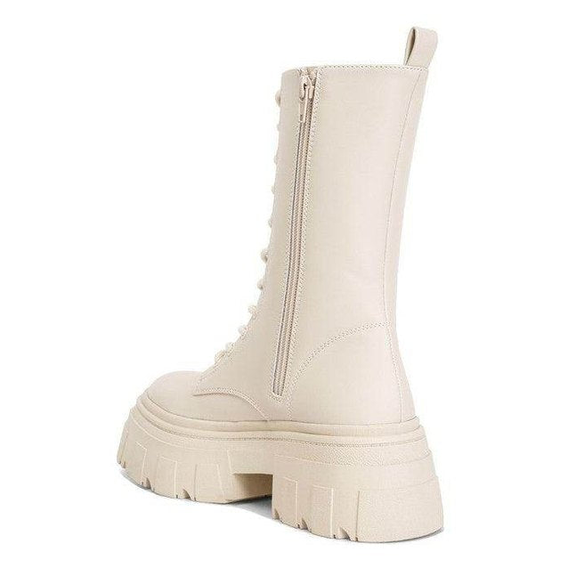 Rag Company Tatum combat boots in beige with chunky sole and side zipper for stylish comfort