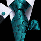 Men's teal green striped silk tie set for formal occasions
