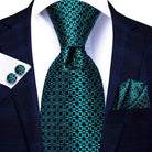 Men's teal green striped silk tie set for formal occasions