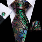 Men's teal green striped silk tie set for formal occasions