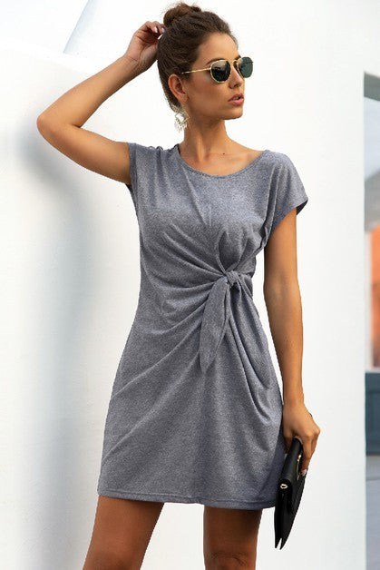 Women's gray tee shirts dress with tie front for casual outings