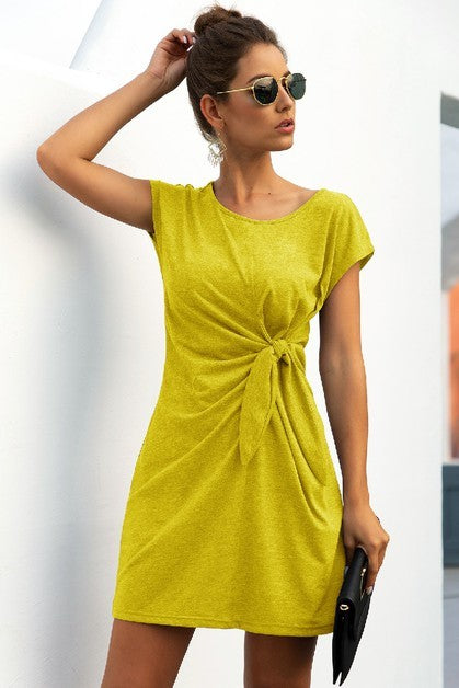 Women's yellow tee shirts dress, soft fabric, casual summer look
