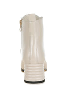 Cream textured ankle boots for women with a stylish block heel and zipper closure
