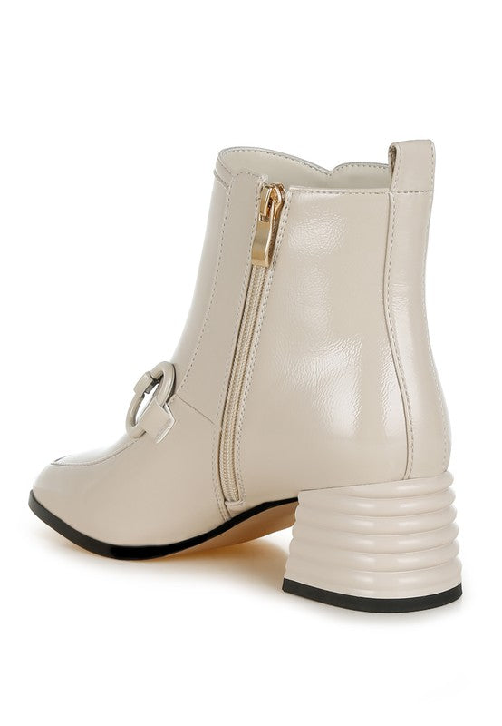 Rag Company textured ankle boots for women in beige with a stylish chunky heel and side zipper