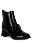 Stylish textured ankle boots for women with a sleek black finish and a fashionable block heel