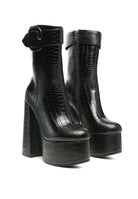 Women's Shoes - Boots Textured Croc High Block Heeled Chunky Mid Calf Boots