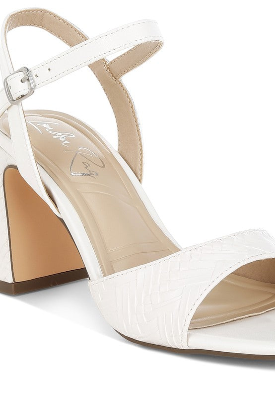 Women's white textured faux leather heels for elegant occasions
