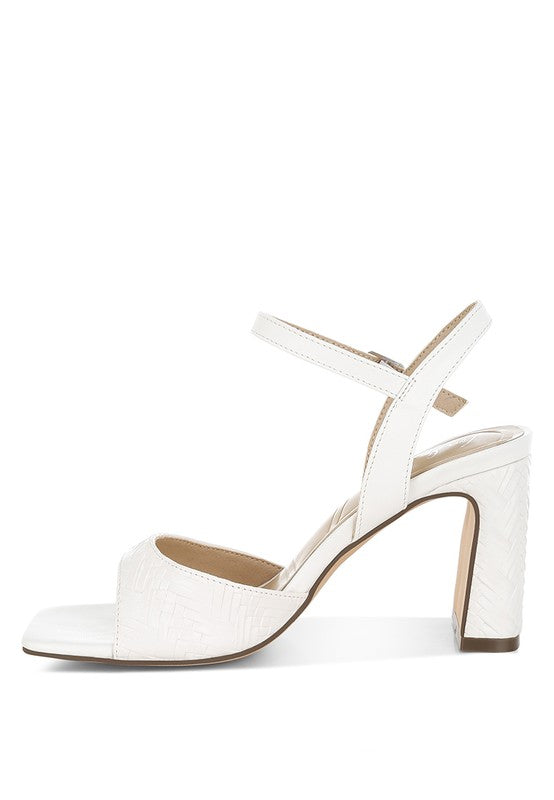 Women's white textured faux leather heels for elegant occasions