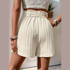 Textured High Waist Shorts with Pockets - VacationGrabs