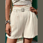Textured High Waist Shorts with Pockets - VacationGrabs