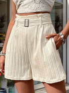 Women's Shorts Textured High Waist Shorts with Pockets