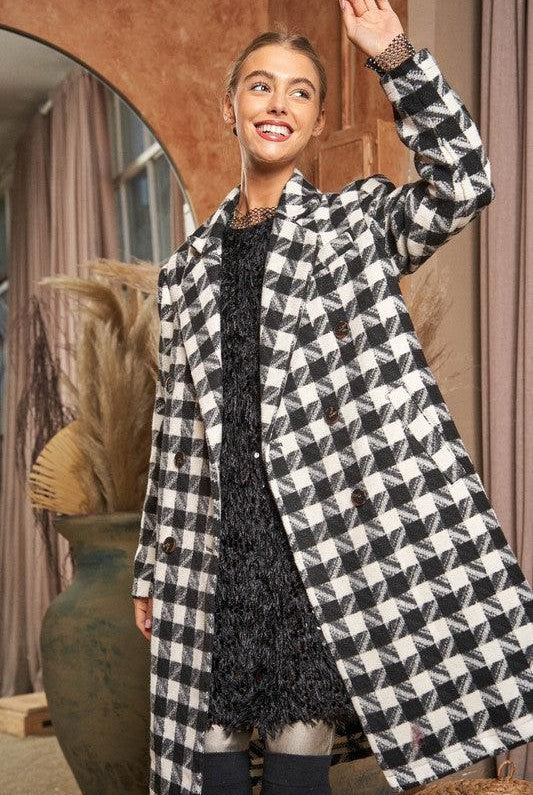 Women's Coats & Jackets Textured Knit Tweed Double Button Coat Jacket