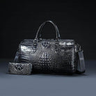 Textured leather travel bag by VacationGrabs with matching wallet in elegant black finish