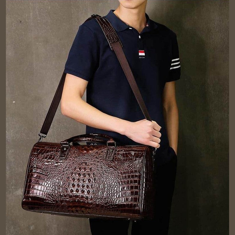 Textured leather travel bag by VacationGrabs, perfect for stylish trips and weekend getaways