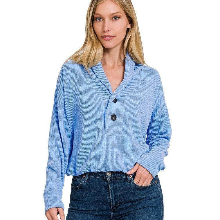 Textured Line Elastic Waist Pullover Top - VacationGrabs