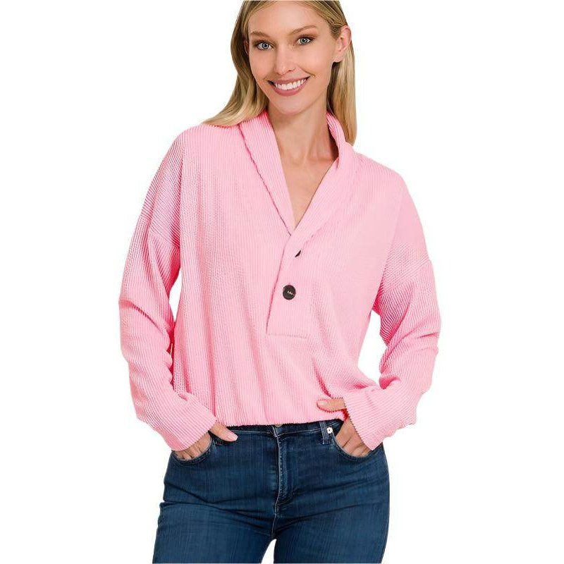 Textured Line Elastic Waist Pullover Top - VacationGrabs
