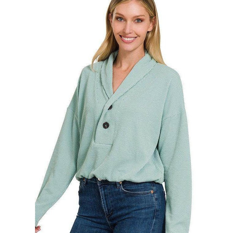 Textured Line Elastic Waist Pullover Top - VacationGrabs