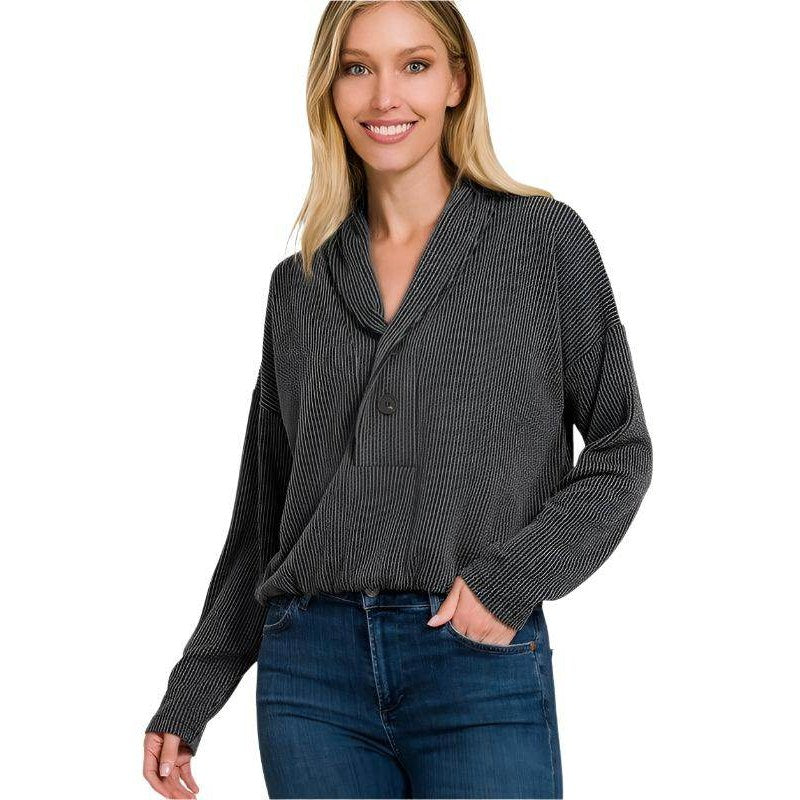 Textured Line Elastic Waist Pullover Top - VacationGrabs