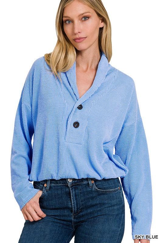 Women's Shirts Textured Line Elastic Waist Pullover Top