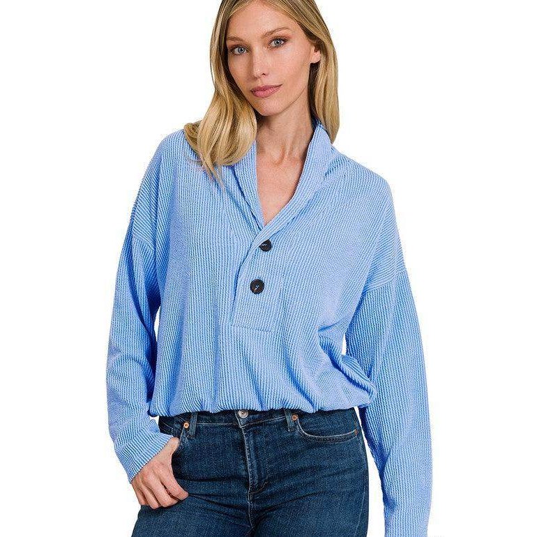 Textured Line Elastic Waist Pullover Top - VacationGrabs