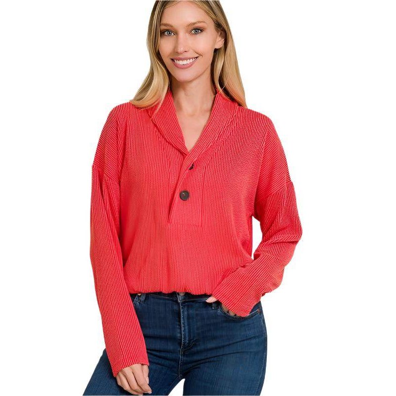 Textured Line Elastic Waist Pullover Top - VacationGrabs