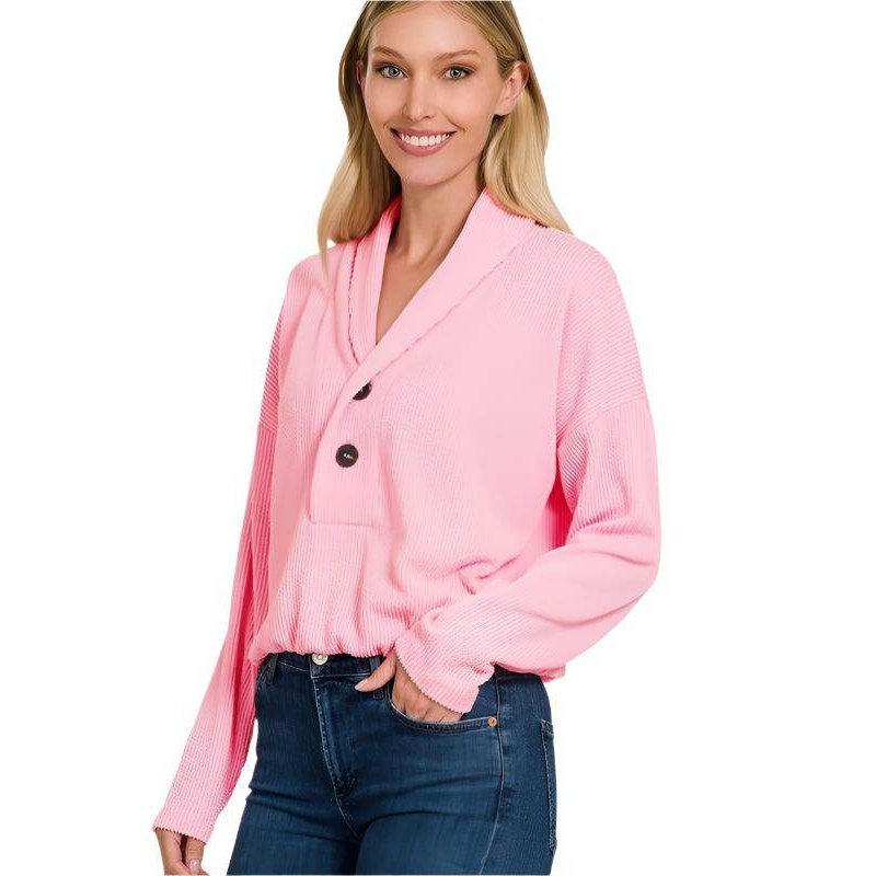Textured Line Elastic Waist Pullover Top - VacationGrabs