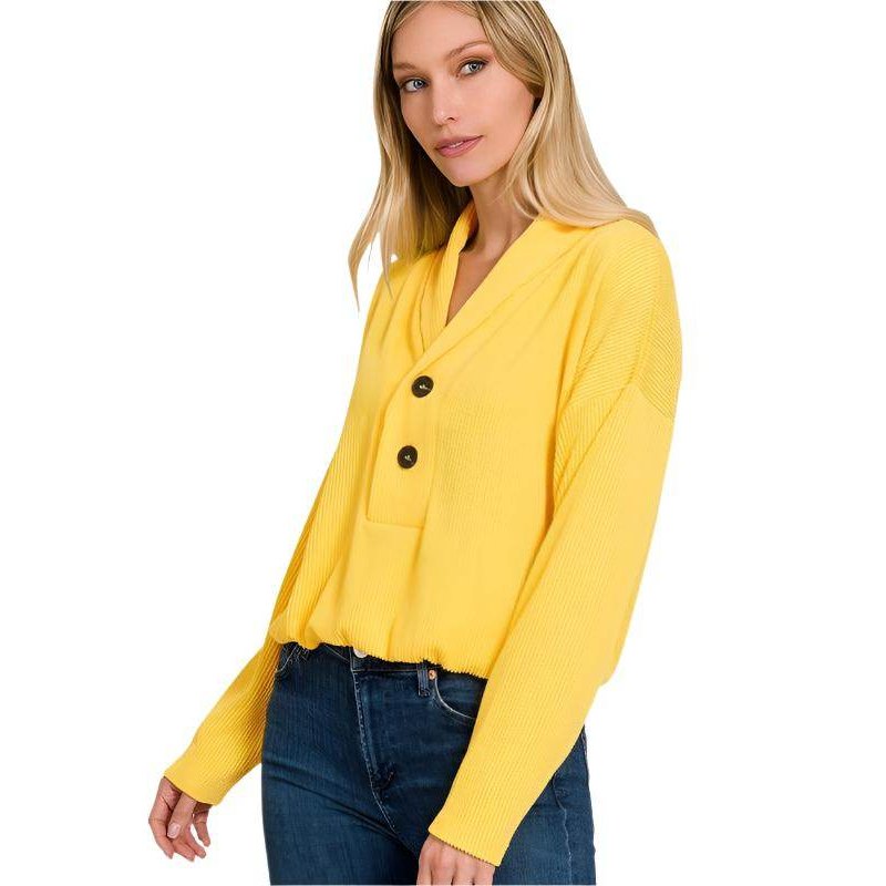 Textured Line Elastic Waist Pullover Top - VacationGrabs