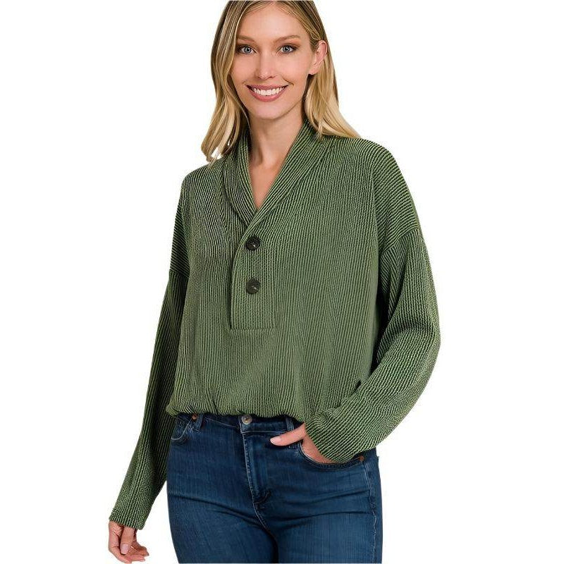 Textured Line Elastic Waist Pullover Top - VacationGrabs