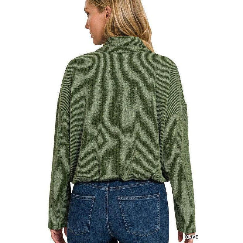 Textured Line Elastic Waist Pullover Top - VacationGrabs