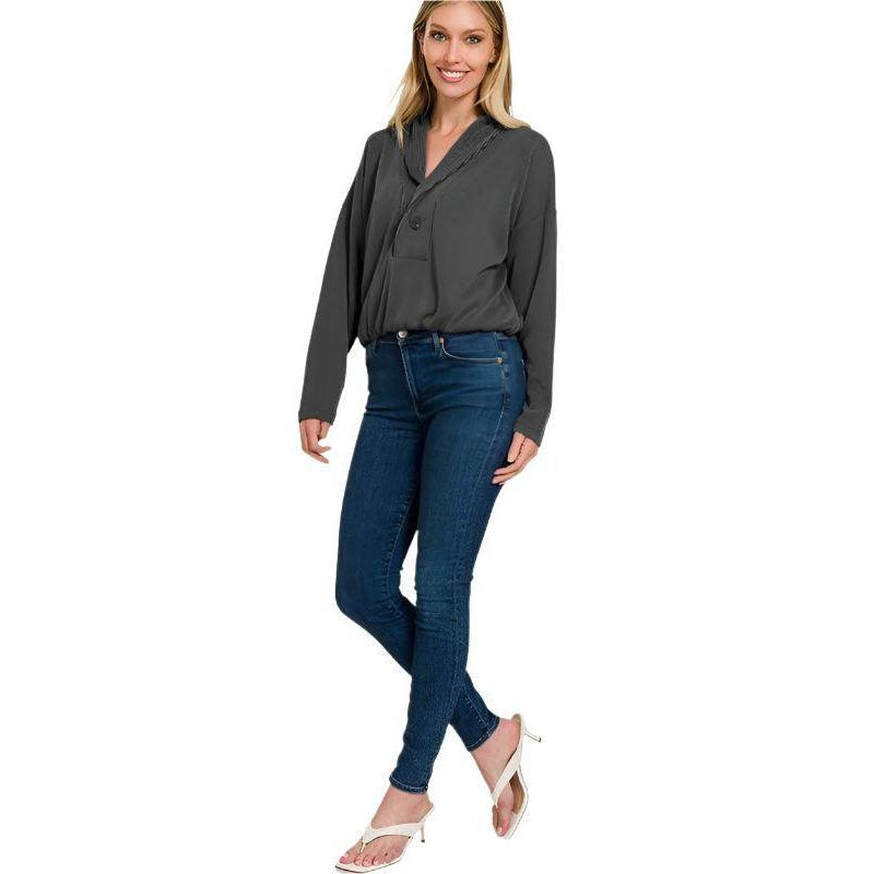 Textured Line Elastic Waist Pullover Top - VacationGrabs
