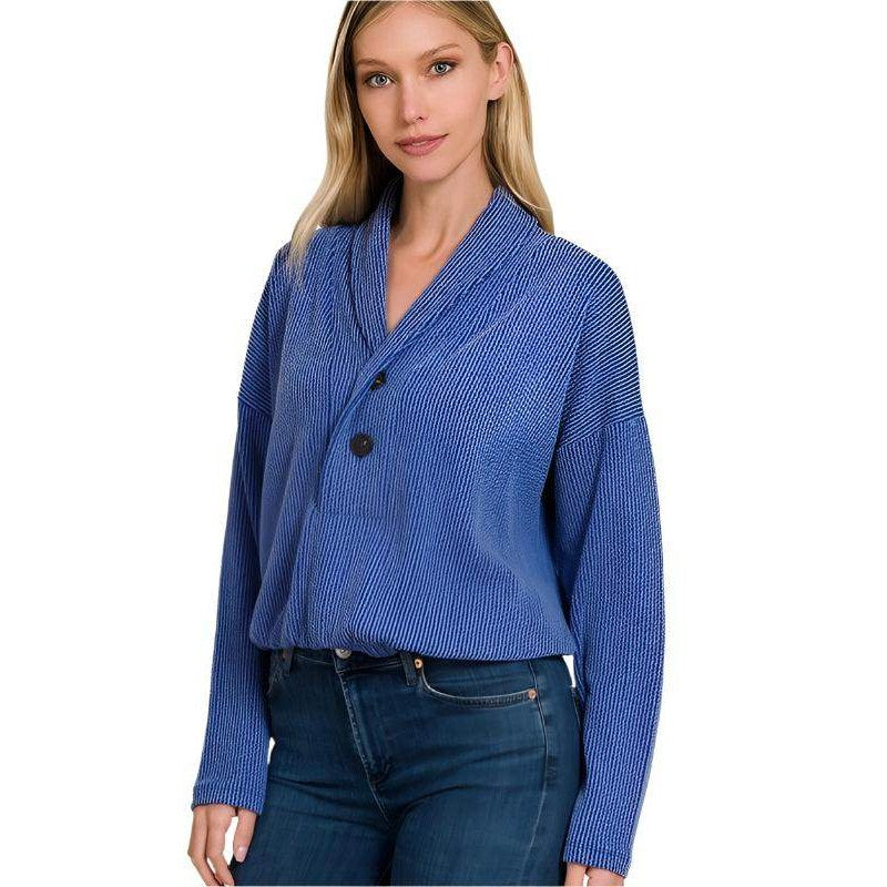 Textured Line Elastic Waist Pullover Top - VacationGrabs