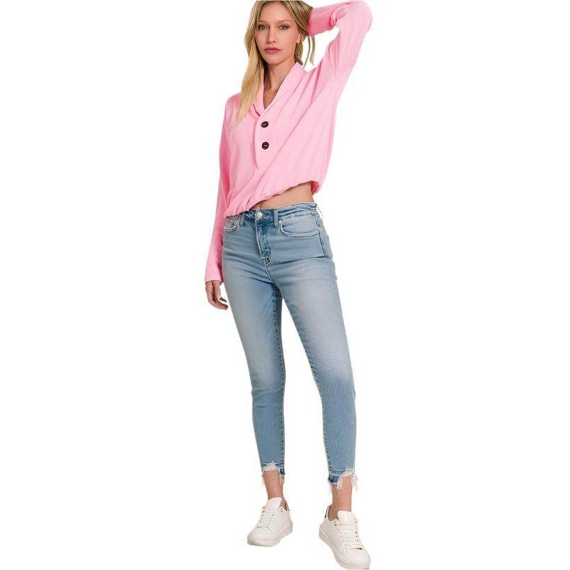 Textured Line Elastic Waist Pullover Top - VacationGrabs