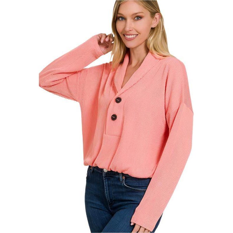 Textured Line Elastic Waist Pullover Top - VacationGrabs