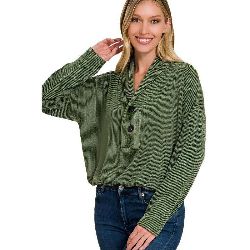 Textured Line Elastic Waist Pullover Top - VacationGrabs