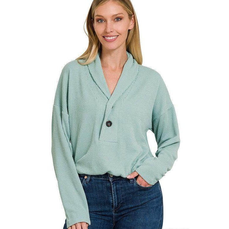 Textured Line Elastic Waist Pullover Top - VacationGrabs