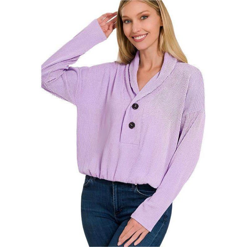 Textured Line Elastic Waist Pullover Top - VacationGrabs