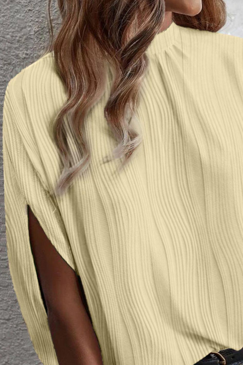 Women's Shirts Textured Mock Neck Half Sleeve Blouse