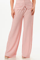 VacationGrabs textured pink pants set with wide-leg fit and drawstring waist for women