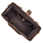 Interior view of textured travel weekender bag showing spacious compartments and pockets for organization