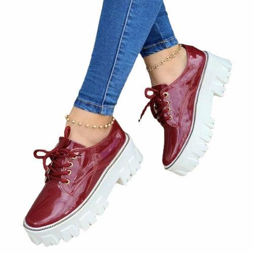 Women's Shoes - Sneakers Thick Heel Flat Platform Oxford Women Shoes Pink Red Black