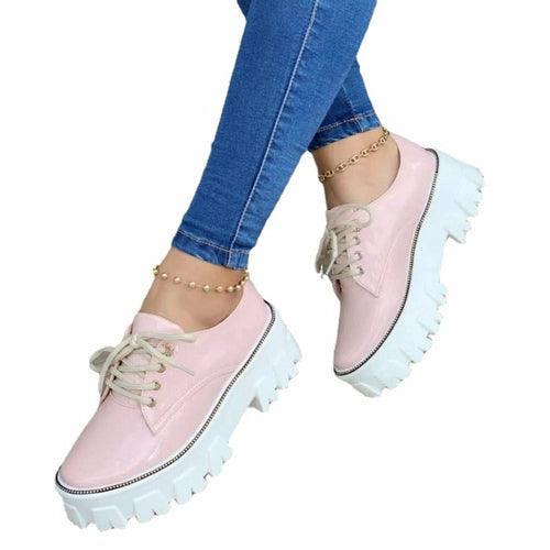 Women's Shoes - Sneakers Thick Heel Flat Platform Oxford Women Shoes Pink Red Black