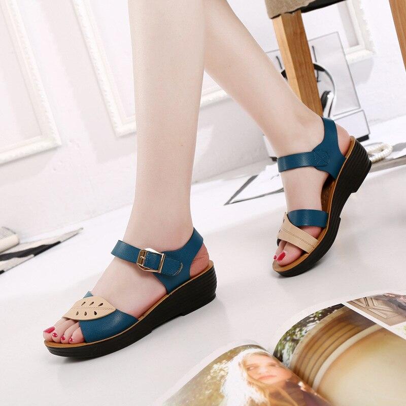 Women's Shoes - Sandals Thick Platform Sandals Leaf Pattern Velcro Strap