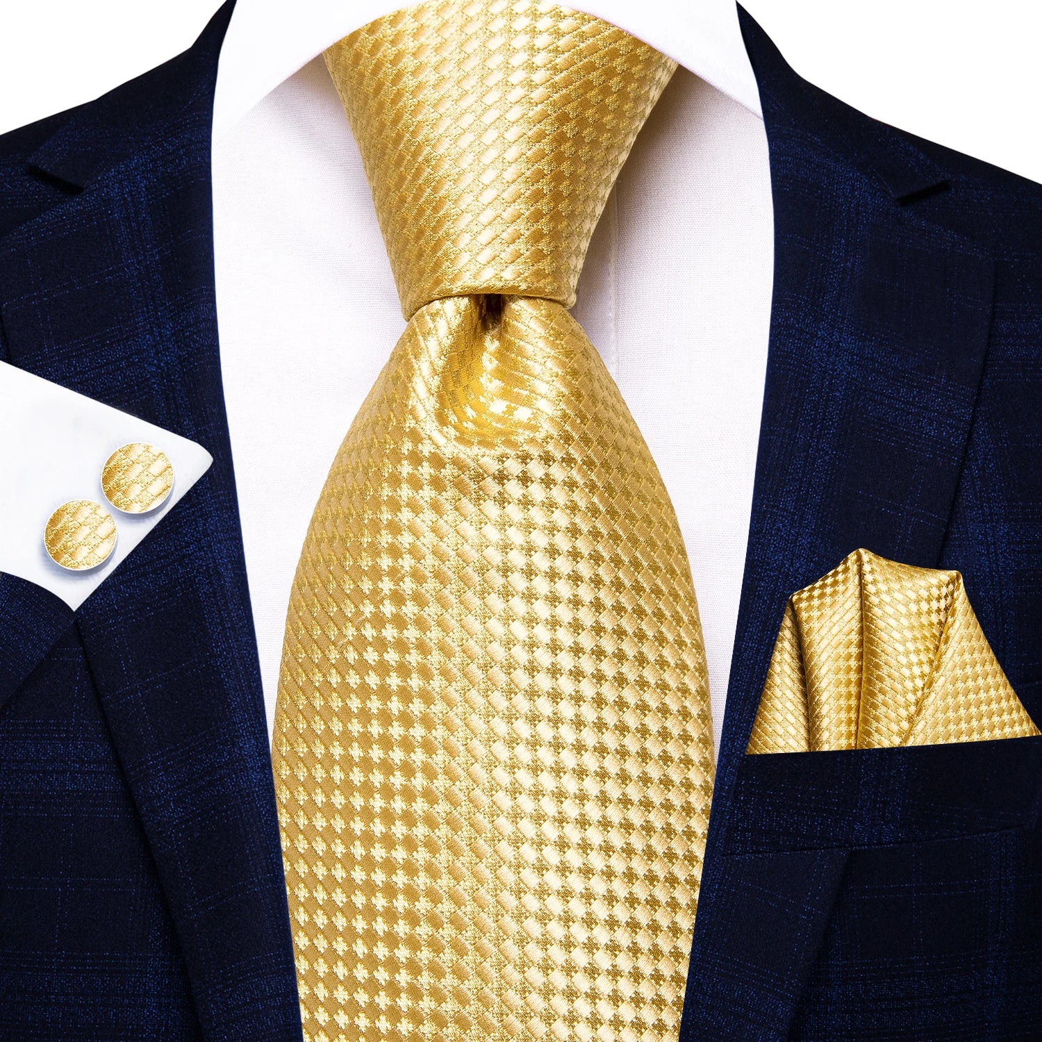 Three piece Wedding Tie Sets in gold silk for formal occasions