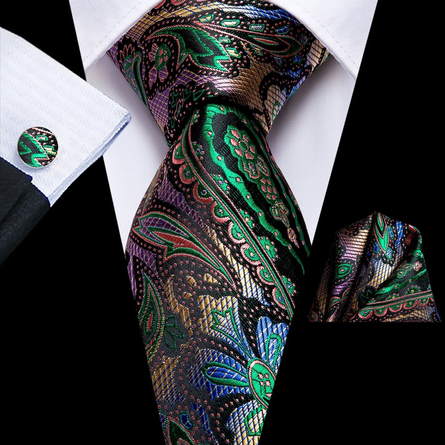 Colorful paisley three piece Wedding Tie Sets in silk for formal events