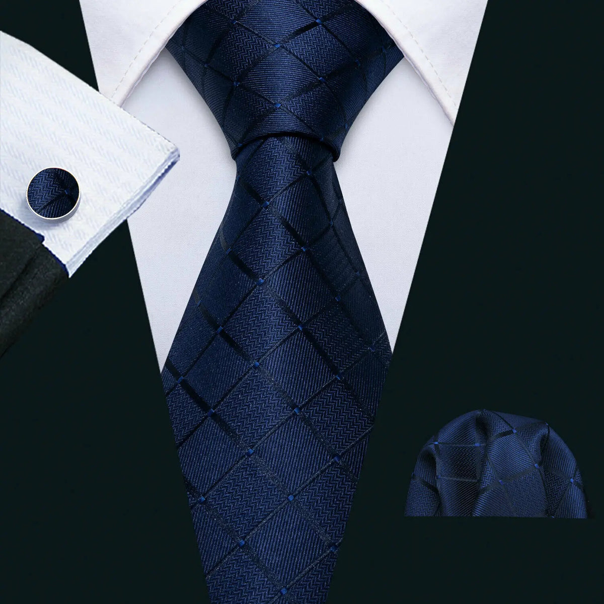 Navy blue three piece Wedding Tie Sets with matching pocket square