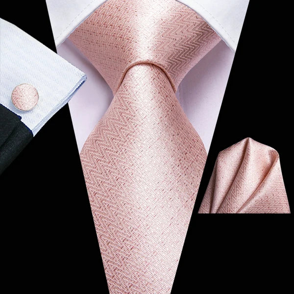 Three piece Wedding Tie Sets in soft blush pink with matching pocket square